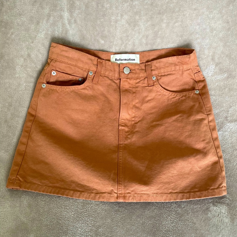 Reformation Becca Skirt Nutmeg Mini Brown 26